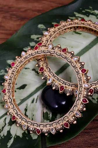 Women set of 2 24k gold-plated embellished designer bangles