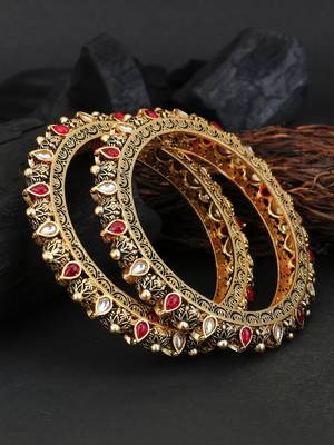 Women set of 2 24k gold-plated embellished designer bangles 4