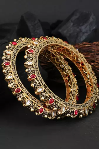 Women set of 2 24k gold-plated embellished designer bangles