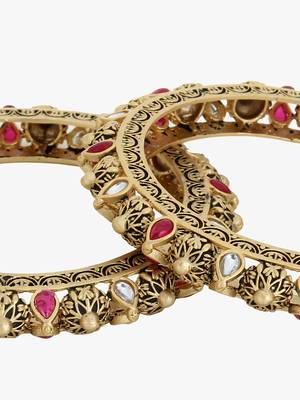 Women set of 2 24k gold-plated embellished designer bangles 5