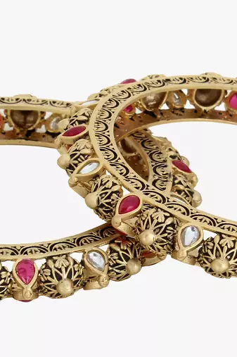 Women set of 2 24k gold-plated embellished designer bangles