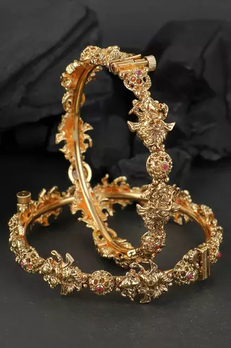 Women set of 2 24k gold-plated embellished designer bangles