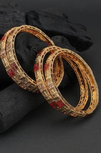Women set of 4 24k gold-plated embellished designer bangles