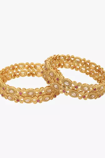 Women set of 4 24k gold-plated embellished designer bangles