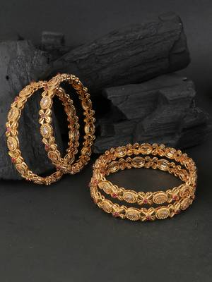Women set of 4 24k gold-plated embellished designer bangles 4