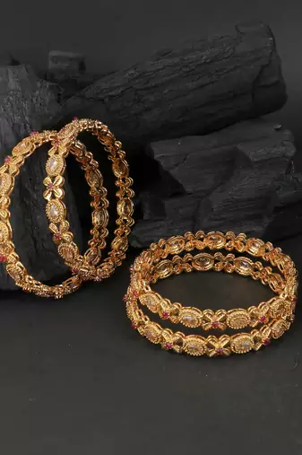 Women set of 4 24k gold-plated embellished designer bangles