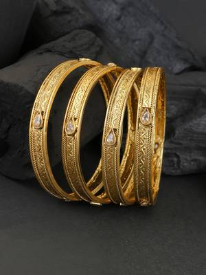 Women set of 4 24k gold-plated embellished designer bangles 5