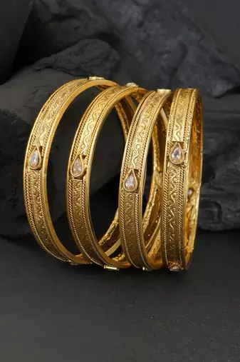 Women set of 4 24k gold-plated embellished designer bangles