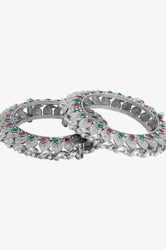 Women set of 2 24k silver-plated stone-studded bangles