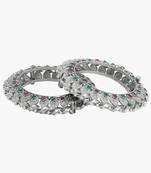 Women set of 2 24k silver-plated stone-studded bangles