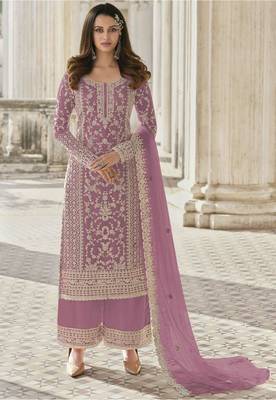 Pink Color Net Fabric Salwar Suit In Net Fabric With Embroidery As 1