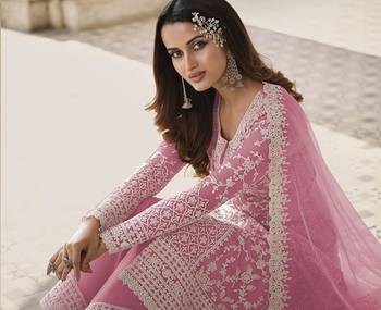 Pink Color Net Fabric Salwar Suit In Net Fabric With Embroidery As 4