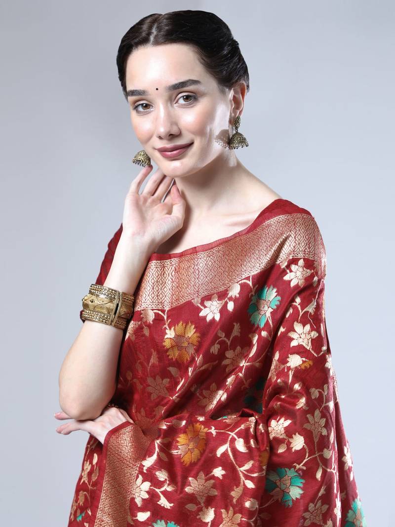 RED PRETTY BANARSI SILK SAREE - SHREE SAI TRADING - 4219266