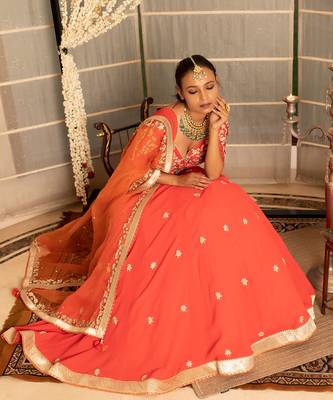 Coral Pink Georgette Lehenga Set 2