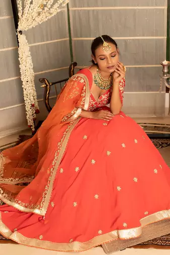 Coral Pink Georgette Lehenga Set