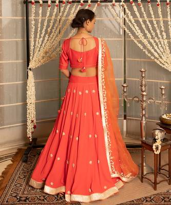 Coral Pink Georgette Lehenga Set 3