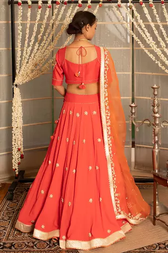 Coral Pink Georgette Lehenga Set
