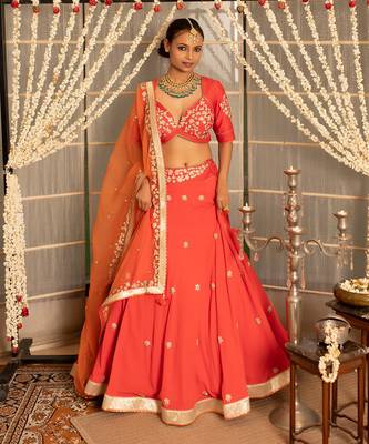 Coral Pink Georgette Lehenga Set 4