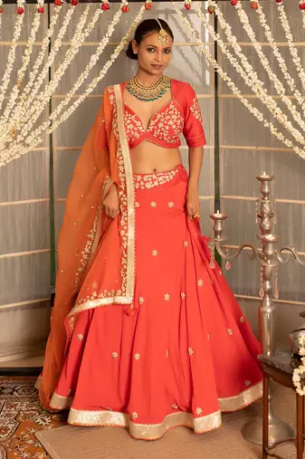 Coral Pink Georgette Lehenga Set