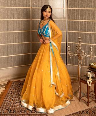 Mustard Organza Lehenga Set 2