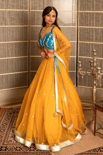 Mustard Organza Lehenga Set