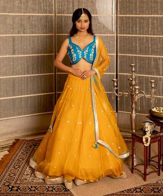 Mustard Organza Lehenga Set 3