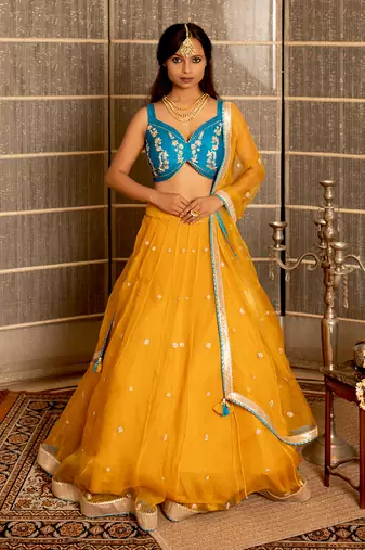 Mustard Organza Lehenga Set