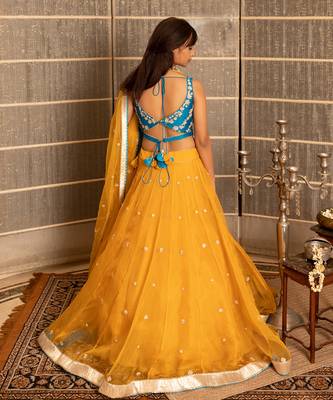 Mustard Organza Lehenga Set 4