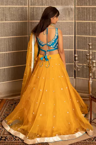 Mustard Organza Lehenga Set