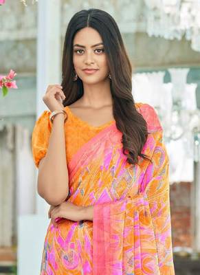Roop Kashish Multicolor Chiffon Printed Saree And Printed Blouse Piece 2
