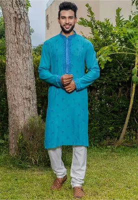 Mens cotton embroidered kurta pajama 1