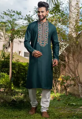 Mens cotton embroidered kurta pajama 1
