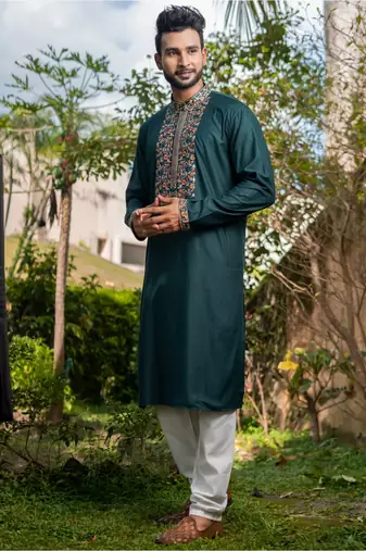 Mens cotton embroidered kurta pajama