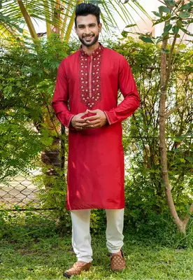 Mens cotton embroidered kurta pajama 1