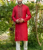 Mens cotton embroidered kurta pajama