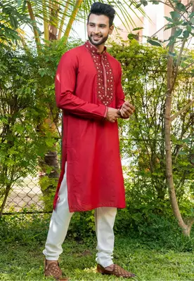 Mens cotton embroidered kurta pajama 2