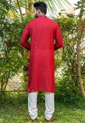 Mens cotton embroidered kurta pajama 4