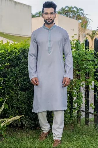 Mens cotton embroidered kurta pajama