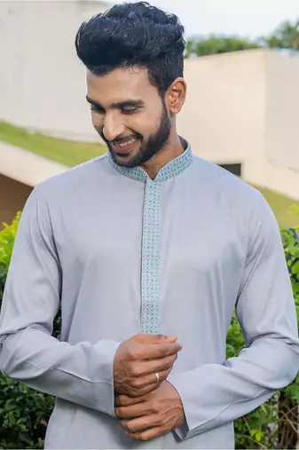 Mens cotton embroidered kurta pajama