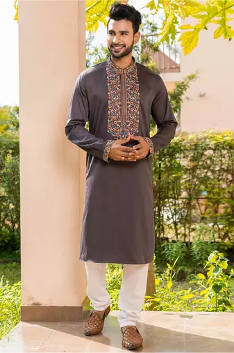 Mens cotton embroidered kurta pajama