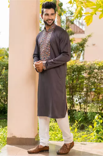 Mens cotton embroidered kurta pajama