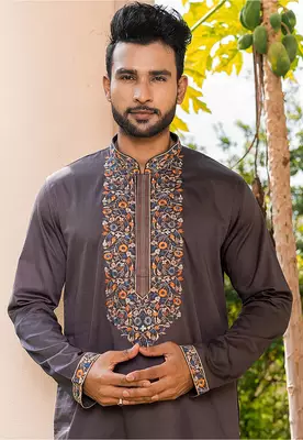Mens cotton embroidered kurta pajama 3