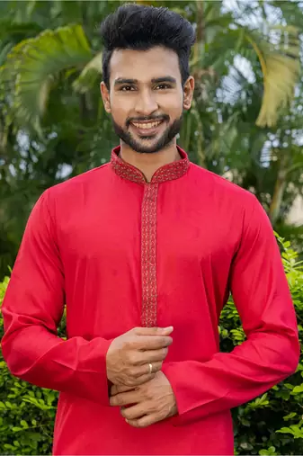 Mens cotton embroidered kurta pajama
