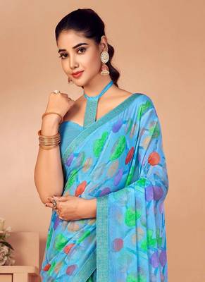 Roop Kashish Multicolor Chiffon Printed Saree With Attached Banaras Border And Blouse Piece 2