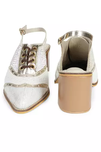 Embroidery White Kendball Pointed Heels