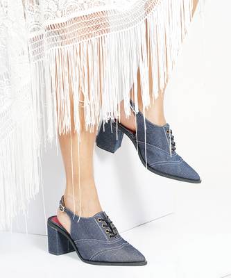 Solid Blue Denim Paris Heels 5