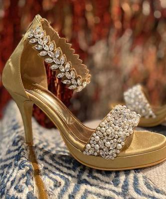 Pearl Bride (Blush Gold Crystal Stones Heels Festive Customised Heels) 2
