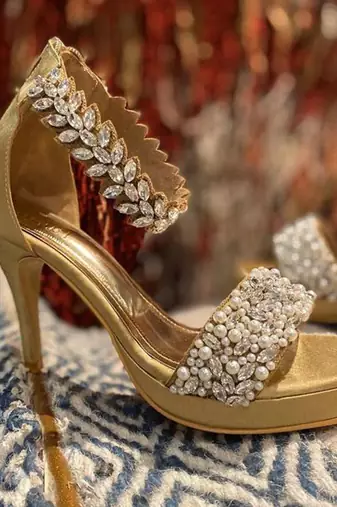 Pearl Bride (Blush Gold Crystal Stones Heels Festive Customised Heels)