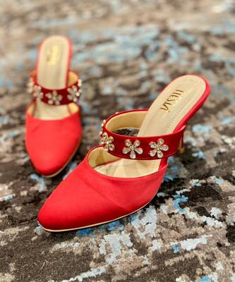 Red Suede Embellished Mule Stilettos 1