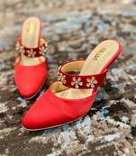 Red Suede Embellished Mule Stilettos